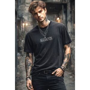 ALLSAINTS Black Crewneck Wings Tee Tshirt Top Shirt   Mens Size Medium